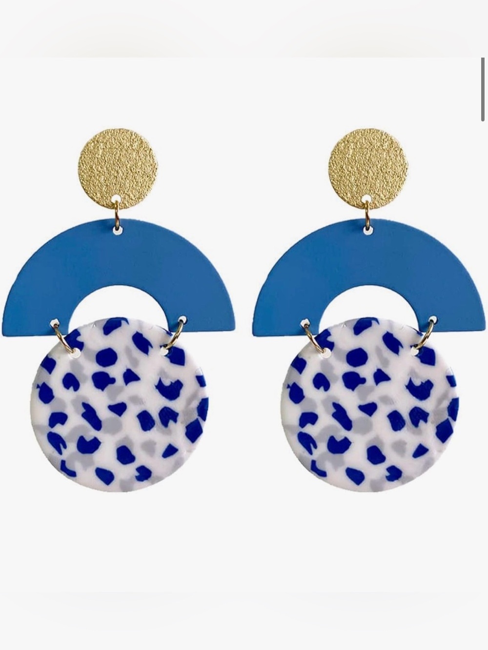 Blue and Gold Statement Dangle Earrings